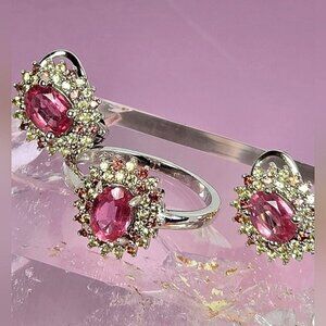 925 Sterling Silver Set Ring Sz 6.75 & Earrings with Natural Ruby & Sapphire
